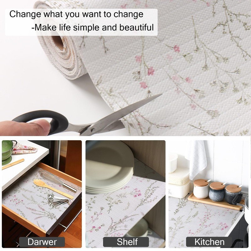 Amiitay Floral Drawer and Shelf Liner for Cabinets, Non-Adhesive and