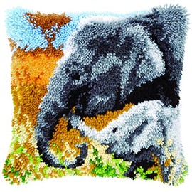 Vervaco Latch Hook Cushion Elephant Baby & HIS Mother