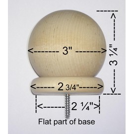(1) - Ball Finial 3 in - Round Large Wood Ball Finial with 3/16 in Wood Screw - - Wood Cap Baluster Newel Post Railing/See Description for Details and Measurements, Unfinished