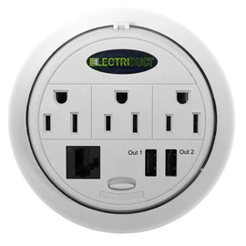 Power Tap Grommet with Hidden Power Center w/ 3 Power, 2 USB & 1 Cat5E - White