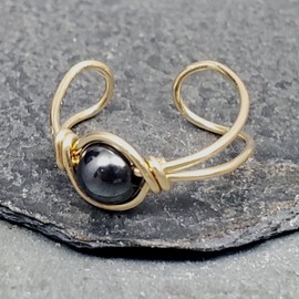 14k Gold Filled Hematite Gemstone Huggie Clip On Ear Cuff - No Piercing Needed