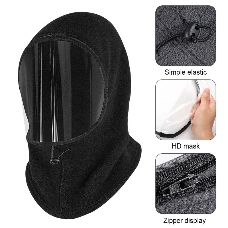 Outdoor Balaclava with Clear Windshield Winter Gear Flannel Lined Hood