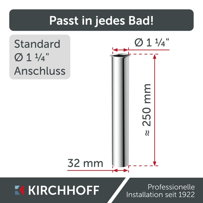 Kirchhoff 98848118 Immersion Pipe for Siphon 25 cm Chrome, Pipe