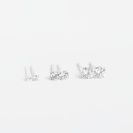 Sterling Silver 2mm 3mm 4mm Clear Black Round 4 Claw Cubic Zirconia Stud Earrings (2mm 3mm 4mm set, Clear)