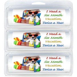 Premium Quality Mini Toilet Paper Rolls | Travel-Size | Convenient Plastic Dispenser | Lightweight & Compact | Travel & Vacation Designs (3-Pack) (178 Dog - Six Month Vacation)