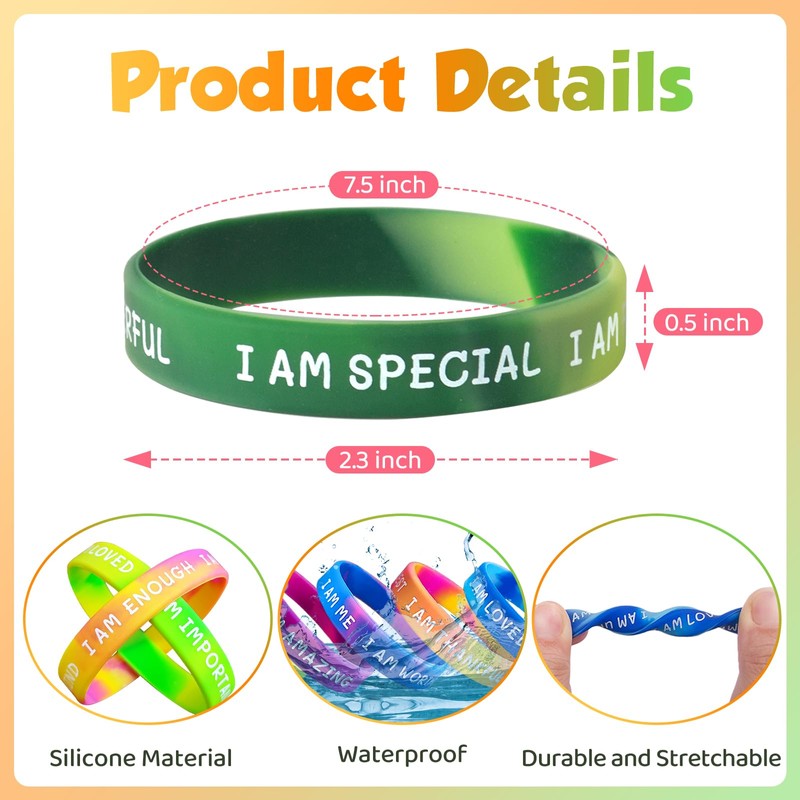 KUCLIN 100 Pieces Students Inspirational Silicone Wristbands Motivational Quotes Rubber