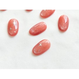 Coral magnetic gel glitter feminine nail handmade nail tip - short round / 코랄 자석젤 글리터 페미닌네일 수제네일팁 - 숏라운드
