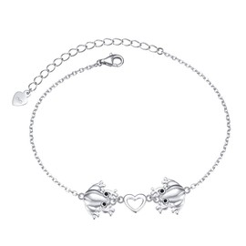 Heart Anklets for Women Girls Teens Sterling Silver Adjustable Seaside Foot Frog Animal Ankle Bracelet Jewelry 9 10 Inches (Frog)