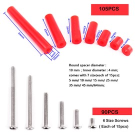 HKATOPS Outlet Spacers,195pcs Electrical Outlet Extender Screws Kit Include 105 Pcs Outlet Screw Spacers and 90 Pcs 6-32 Thread Mounting for Household and Industrial Electricity