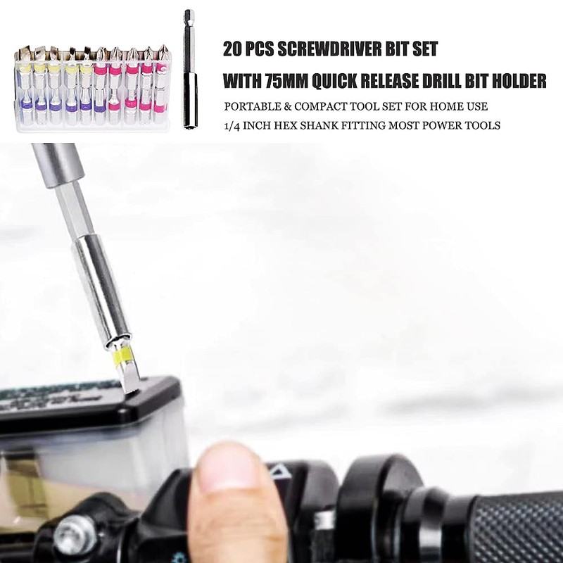 Screwdriver Bit Set Mixed 20 PCS+ Drill Bit Holder 75MM