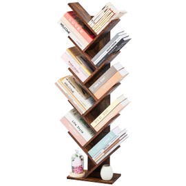 Hoctieon 10 Tier Tree Bookshelf, 10 Shelf Bookcase, Free Standing Tree Bookcase, Display Floor Standing Shelf for Books, Book Shelf Organizer, Rustic Brown