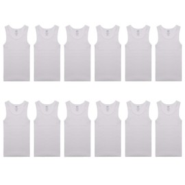 Buyless Fashion Boys Scoop Neck Tagless Undershirts Soft Cotton Tank Top (12 Pack) 6-7 White