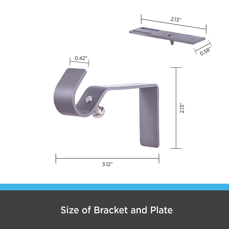 Kenney Fast Fit 5/8" No Measure Curtain Rod Brackets, Pewter