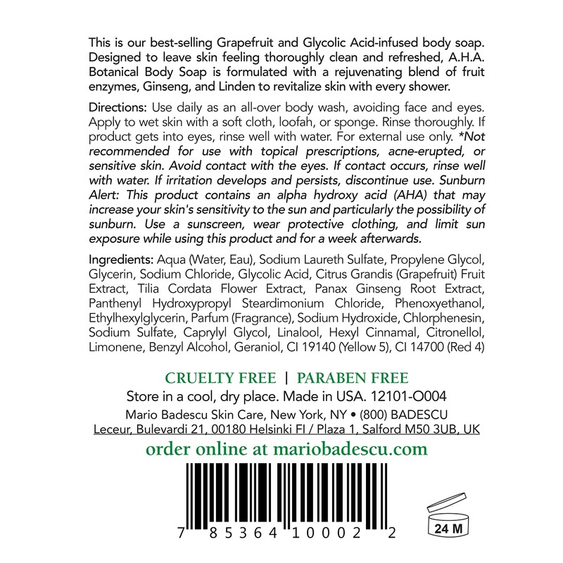 Mario Badescu AHA Botanical Body Wash Moisturizing, Clarifying and Gentle