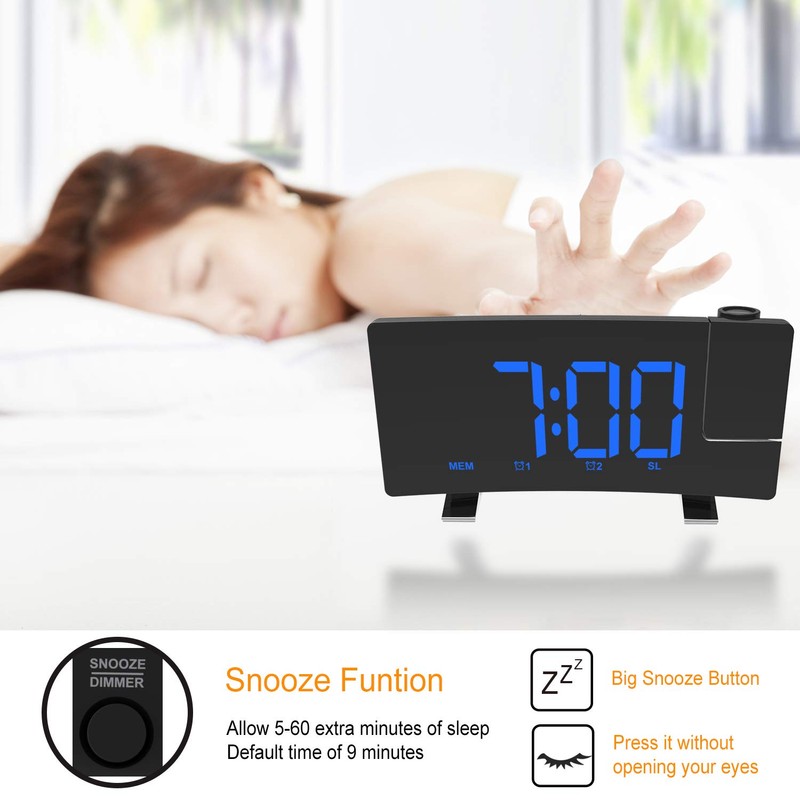 DollaTek Projection Alarm Clock for Bedroom Digital Ceiling Radio Alarm