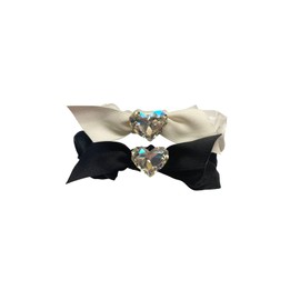 Crystal Satin Hair Scrunchies Black & White Set for Women, Girls, Cute Hair Ties Pack
