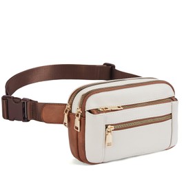 Telena Fanny Packs for Women Cross Body Bag Leather Belt Bag Fashionable Waist Bag with Adjustable Strap Beige Brown