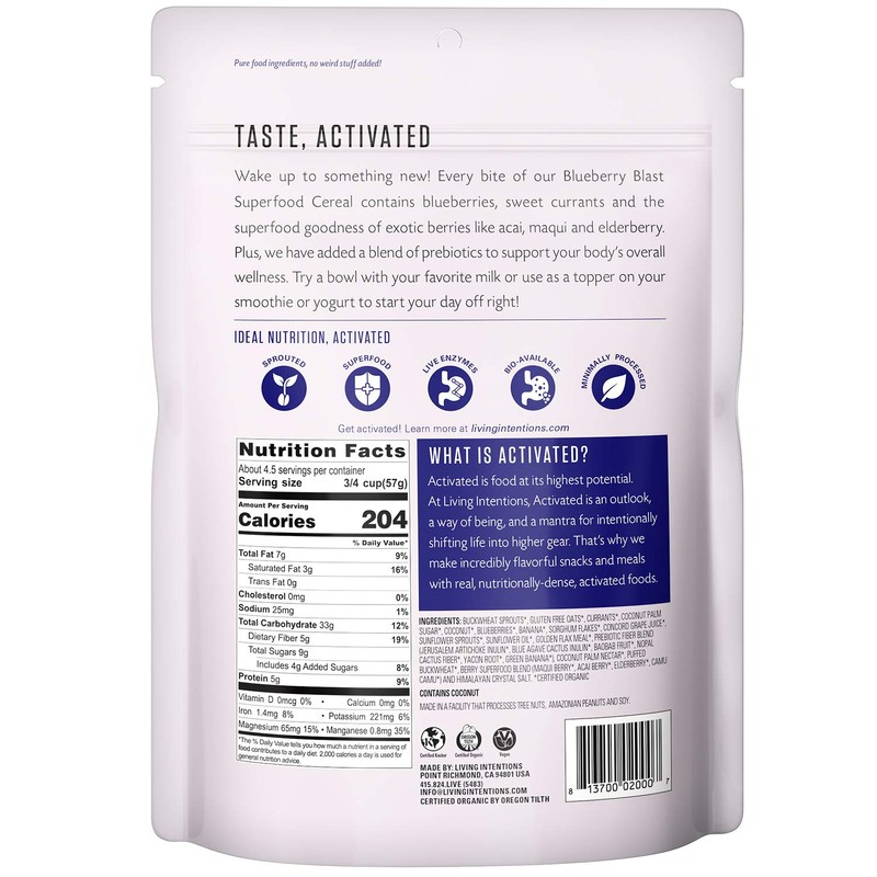 Living Intentions Organic Superfood Cereal – Blueberry Blast – NonGMO