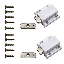 10 PCS White Plastic Magnetic Pressure Touch Release Catch Soft Close Strong Spring Loaded Magnetic Closure with Strike for Cabinet Cupboard Wardrobe Room Kitchen Bathroom