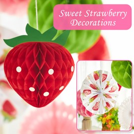 Homarkable Strawberry Birthday Decorations, Strawberry First Birthday Décor, Red Pink White Paper Fans Hanging Decorations, Strawberry Baby Shower Decorations
