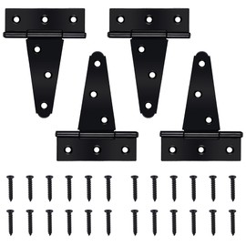 Auxdee 4 Pack 4 Inch T-Strap Shed Door Hinges Heavy Duty, Barn Door Gate Hinges with Screws, Tee Hinges for Wooden Fences, Yard, Patio Door, Black Wrought Hardware Iron Rustproof