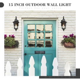 Emliviar 2-Pack Farmhouse Lantern Wall Sconces, 15" Wall Mount Outdoor Lights, Black Finish with Water Ripple Glass, XE292B-2PK-SW BK