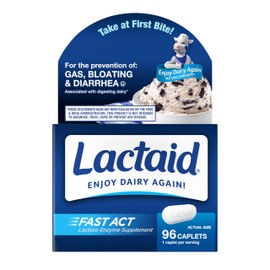 Lactaid Fast Act Lactose Intolerance Caplets with Lactase Enzyme, Dairy Relief from Gas, Bloating & Diarrhea, 9000 FCC Lactose Intolerance Pills, 96 Individual Travel On-The-Go Packs (96 x 1 ct)