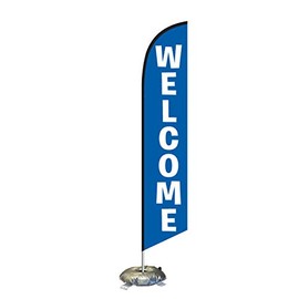 Blue Welcome Feather Flag Kit with Cross-Base and Weight-Donut, Outdoor Advertising Banner Swooper Flag