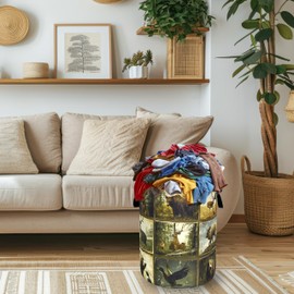 Vintage Forest Animals Laundry Basket Oxford Cloth Deer Funny Bear Laundry Hamper With Handle Foldable Portable Clothes Storage Basket Funny Laundry Bag 18.9"x16.5" For Laundry Room/Bedroom/Bathrooms