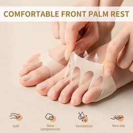6 Pairs of Reusable Bunion Pads Forefoot, Toe Topper Liner Socks, Honeycomb Fabric Metatarsal Pads Soft, High Heels Forefoot Pads, Metatarsalgia Insoles for Men and Women