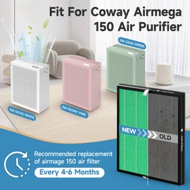 VALZONE 2 Pack 150 True HEPA Filter Replacement Sets for Coway Airmega 150 Air-Purifier, 2 *Green True HEPA and 4 *Active Carbon Filters, Part Number AP-1019C-FP