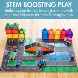 Learn & Grow Magnetic Tiles Road Expansion Pack - 40PCs Road Toppers Set for Cars, STEM Learning & Building Toy - Magnetic Tile Accessories for Kids 3+, Toddler - Add Car Roads to Any Magnet Tiles Set