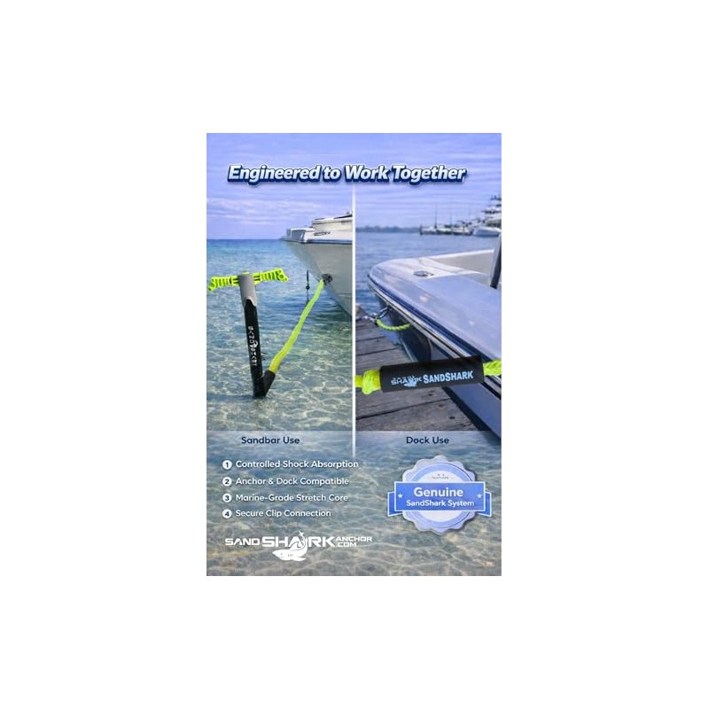 SandShark Premium Bungee Dock Line - Shock Absorbing Boat Accessory