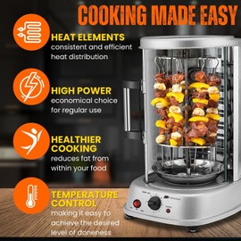 Flexzion Vertical Rotisserie Oven Grill - Countertop Shawarma Machine Kebab Electric Cooker Rotating Oven, Stainless Steel Roaster w/Bake Ware Kebob Skewers Stain Resistant Rotisserie Machine