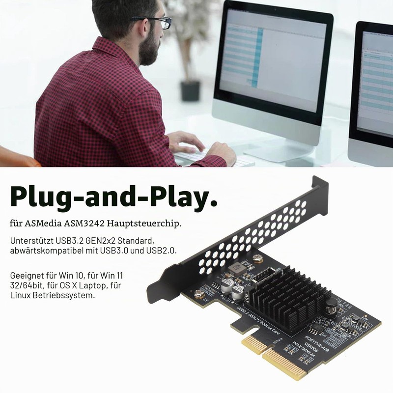 ASHATA PCIE 4X to USB 3.2 Gen 2 Expansion Card,