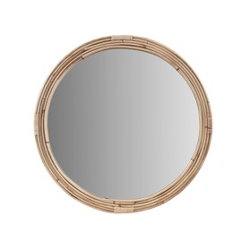 Martha Stewart Natural Rattan Round Wall Mirror For Wall, Handwoven Frame Circle Wall Mirror, Vanity, Livingroom, Entryway, Bedroom, Easy Hanging Wall-Mounted Mirror - Natural Luna