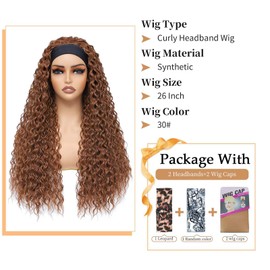 Alicoco Headband Wig Curly Headband Wigs for Women 180% Density Water Wave Glueless Synthetic half Wig with Headbands Attached (26 Inch, 30#)
