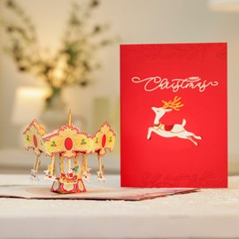 UNIPOP Christmas Carousel Pop Up Card, Christmas Cards with Envelopes, 3D Christmas Cards, Christmas Cards for Wife, Vintage Christmas Cards