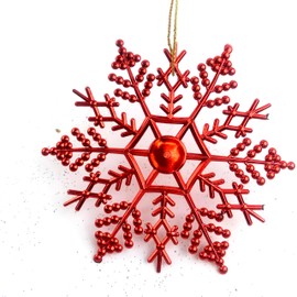 Heyiwell 24PC Red Plated Plastic Snowflake Ornament for Christmas Tree, Xmas, Party,Window Decoration 4" Inch