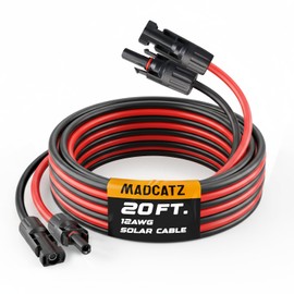 MADCATZ 20 Feet 10AWG Solar Extension Cable, One Pair Parallel Solar Panel Cables with Female and Male Waterproof Connectors for RV, Photovoltaic Systems (20ft Red + 20ft Black)