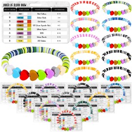 10 Sets Phlebotomy Essentials Order of Draw Reference Badge Cards with Beaded Bracelet Phlebotomy Practice Kit Colorful Stackable Stretch Bracelet for Nurse School Student Phlebotomist Supplies