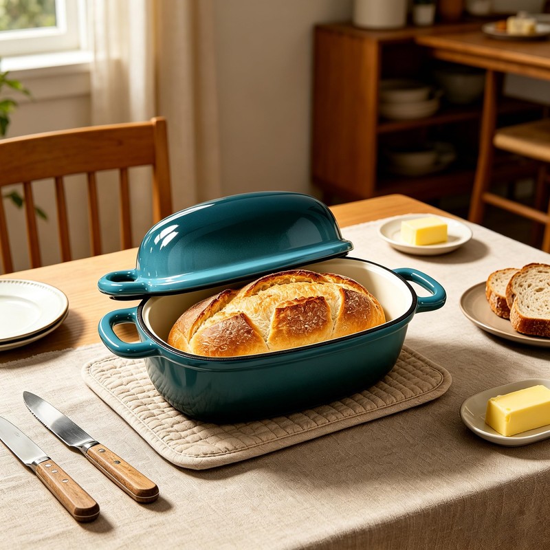 Davnjcka Enamelled Cast Iron Bread Loaf Pot, Non Stick Dutch