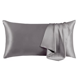 THXSILK Set of 2 Silk Pillowcase for Hair and Skin, 100% Mulberry Silk Bed Pillowcase Ultra-Soft, Hypoallergenic Breathable Silk Pillow Case with Hidden Zipper, California King 20"x40", Gray