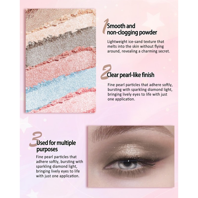 Sparkle Monochrome Eyeshadow Palette, Light Pink Glitter Shimmer Highly Pigmented