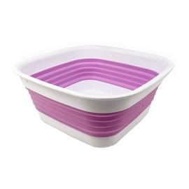 SAMMART 8L (2.1 Gallon) Collapsible Tub - Foldable Dish Tub - Portable Washing Basin - Space Saving Plastic Washtub (White/Pale Purple)