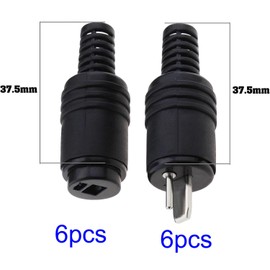 VISSQH 12 pieces (6 pairs) male/female DIN speaker plugs/sockets, 2-pin DIN speaker cable connection with screw terminals, no soldering (black)