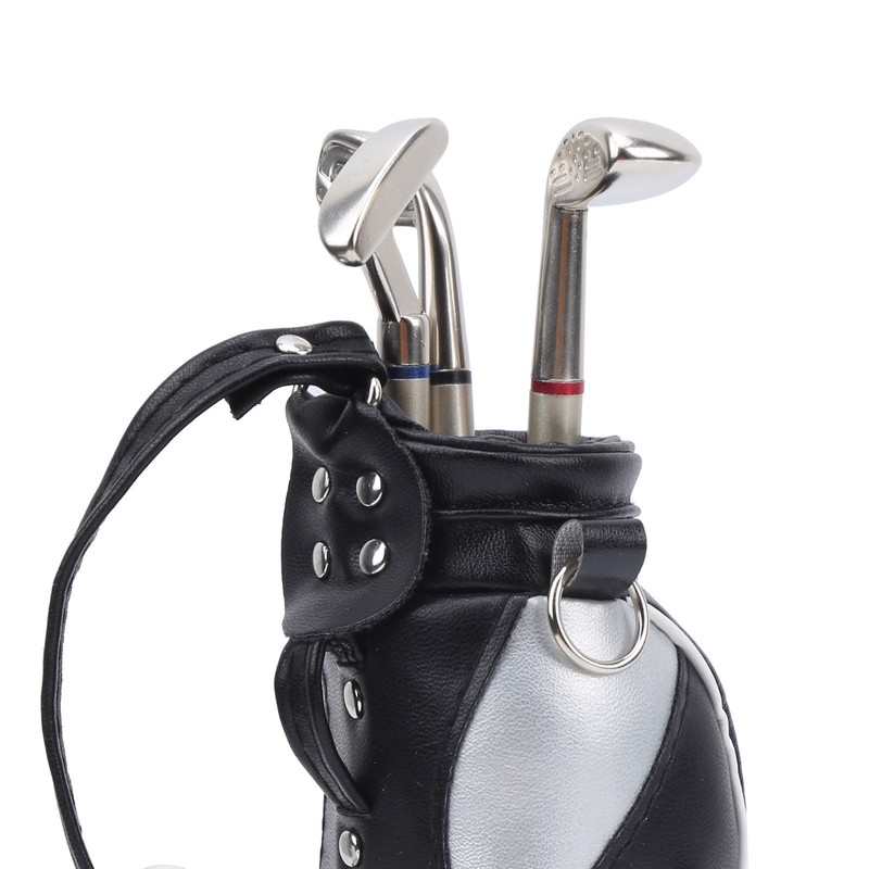 Mini Desktop Golf Bag Pen Clock Zinc Alloy PU Leather