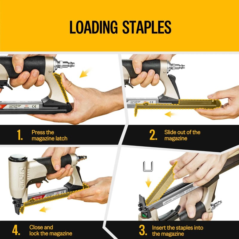 meite Pneumatic Upholstery Stapler With Safety Trigger Fine Wire Stapler
