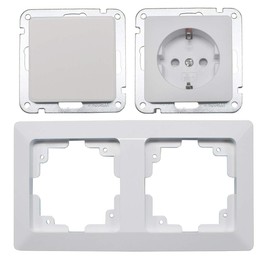Milos Socket with Switch in 2-Way Frame, Flush-Mounted Toggle Switch & 230 V UP Socket with Increased Touch Protection, Clamp Connection, Matt White