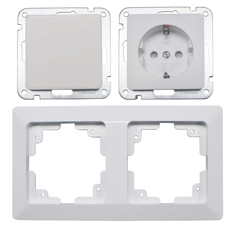 Milos Socket with Switch in 2-Way Frame, Flush-Mounted Toggle Switch
